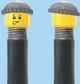 `A NEW ITEM  -  Brick Caps - Schrader Valve - 2 Face Head (Freckles Smile & Freckles Worried Look) with a Grey Beanie