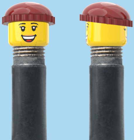 `A NEW ITEM  -  Brick Caps - Schrader Valve - 2 Face Head with Freckles & Lipstick (Open Mouth Smile & Closed Eye Smile) with a Brown Beanie