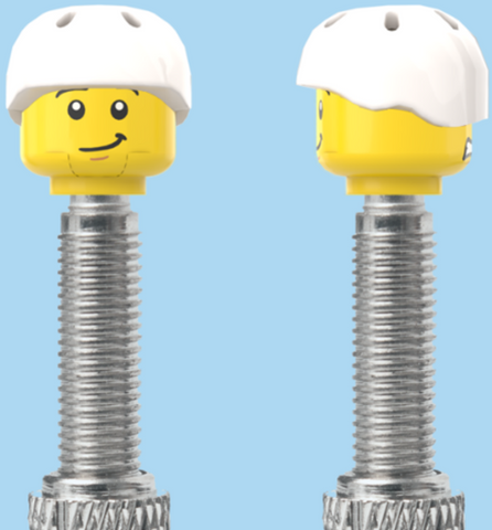 `A NEW ITEM  -  Brick Caps - Presta Valve - 2 Face Head (Worried Look & Half Smile) with a Helmet White
