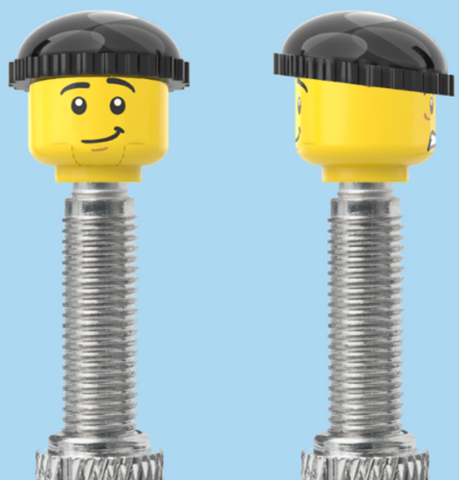 `A NEW ITEM  -  Brick Caps - Presta Valve - 2 Face Head (Worried Look & Half Smile) with a Black Beanie