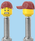 `A NEW ITEM  -  Brick Caps - Presta Valve - 2 Face Head (Worried Look & Half Smile) with a Red Cap