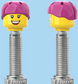 `A NEW ITEM  -  Brick Caps - Presta Valve - 2 Face Head with Freckles & Lipstick (Open Mouth Smile & Closed Eye Smile) with a Pink Helmet