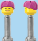`A NEW ITEM  -  Brick Caps - Presta Valve - 2 Face Head with Freckles & Lipstick (Open Mouth Smile & Closed Eye Smile) with a Pink Helmet