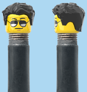 `A NEW ITEM  -  Brick Caps - Schrader Valve - 1 Face Head (Moustache with Sunglasses) with a Styled Black Hairdo