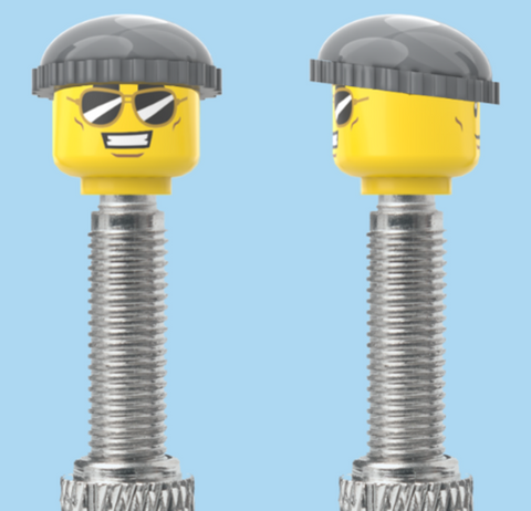`A NEW ITEM  -  Brick Caps - Presta Valve - 2 Face Head (Sunglasses with Cheesy Smile & Normal Smile Face) with a Grey Beanie