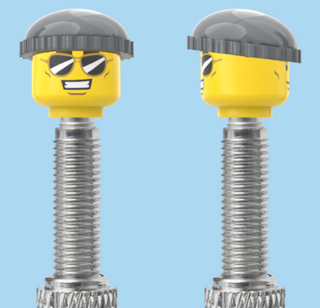 `A NEW ITEM  -  Brick Caps - Presta Valve - 2 Face Head (Sunglasses with Cheesy Smile & Normal Smile Face) with a Grey Beanie