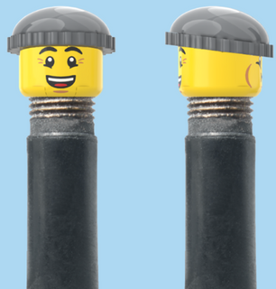 `A NEW ITEM  -  Brick Caps - Schrader Valve - 2 Face Head (Bursting Cheeks & Wrinkle Eye Smile) with a Grey Beanie