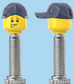 `A NEW ITEM  -  Brick Caps - Presta Valve - 2 Face Head (Freckles Smile & Freckles Worried Look) with a Blue Cap
