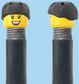 `A NEW ITEM  -  Brick Caps - Schrader Valve - 2 Face Head with Freckles & Lipstick (Open Mouth Smile & Closed Eye Smile) with a Black Helmet