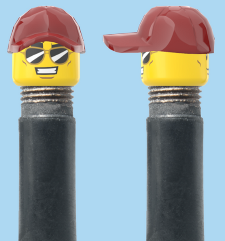 `A NEW ITEM  -  Brick Caps - Schrader Valve - 2 Face Head (Sunglasses with Cheesy Smile & Normal Smile Face) with a Red Cap