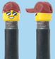 `A NEW ITEM  -  Brick Caps - Schrader Valve - 2 Face Head (Sunglasses with Cheesy Smile & Normal Smile Face) with a Red Cap