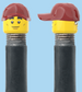 `A NEW ITEM  -  Brick Caps - Schrader Valve - 2 Face Head (Sunglasses with Cheesy Smile & Normal Smile Face) with a Red Cap