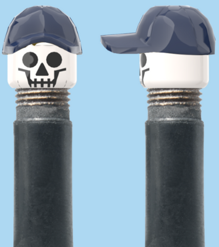 `A NEW ITEM  -  Brick Caps - Schrader Valve - 1 Face Head (SKULL) with a Blue Cap