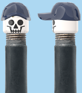 `A NEW ITEM  -  Brick Caps - Schrader Valve - 1 Face Head (SKULL) with a Blue Cap