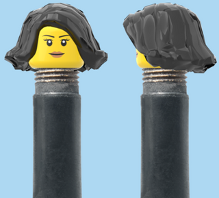 `A NEW ITEM  -  Brick Caps - Schrader Valve - 1 Face Head (Simple Smile, Eyelashes & Lipstick) with a Black Bob Cut Hairdo