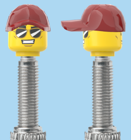 `A NEW ITEM  -  Brick Caps - Presta Valve - 2 Face Head (Sunglasses with Cheesy Smile & Normal Smile Face) with a Red Cap