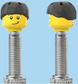 `A NEW ITEM  -  Brick Caps - Presta Valve - 2 Face Head (Worried Look & Half Smile) with a Black Helmet