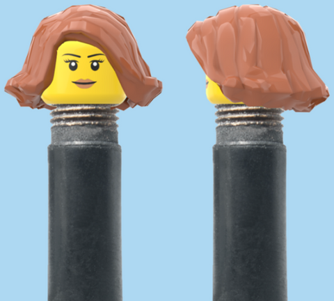 `A NEW ITEM  -  Brick Caps - Schrader Valve - 1 Face Head (Simple Smile, Eyelashes & Lipstick) with a Brown Bob Cut Hairdo