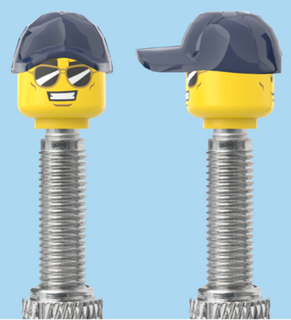 `A NEW ITEM  -  Brick Caps - Presta Valve - 2 Face Head (Sunglasses with Cheesy Smile & Normal Smile Face) with a Blue Cap