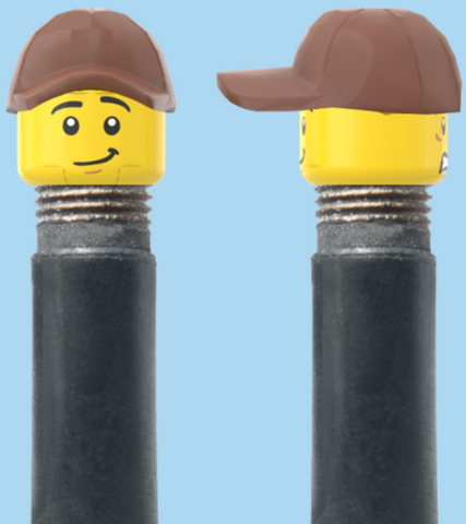 `A NEW ITEM  -  Brick Caps - Schrader Valve - 2 Face Head (Worried Look & Half Smile) with a Brown Cap
