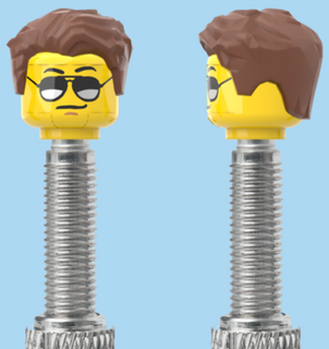 `A NEW ITEM  -  Brick Caps - Presta Valve - 1 Face Head (Moustache with Sunglasses) with a Styled Brown Hairdo
