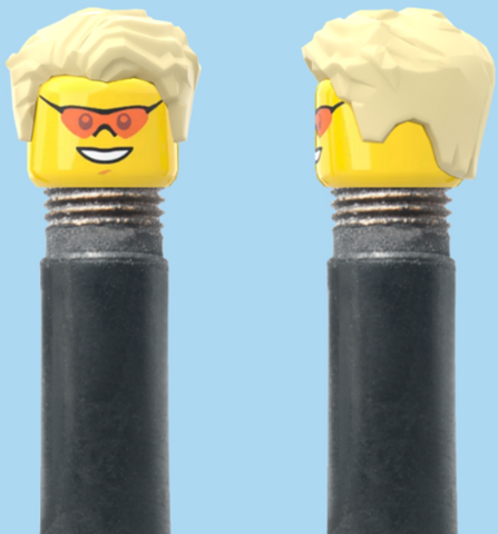 `A NEW ITEM  -  Brick Caps - Schrader Valve - 1 Face Head (Coloured Sunglasses with a Smile) with a Styled Blonde Hairdo