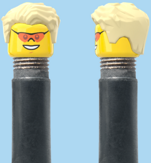 `A NEW ITEM  -  Brick Caps - Schrader Valve - 1 Face Head (Coloured Sunglasses with a Smile) with a Styled Blonde Hairdo