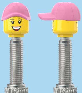 `A NEW ITEM  -  Brick Caps - Presta Valve - 2 Face Head with Freckles & Lipstick (Open Mouth Smile & Closed Eye Smile) with a Pink Cap