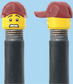 `A NEW ITEM  -  Brick Caps - Schrader Valve - 2 Face Head (Worried Look & Half Smile) with a Red Cap
