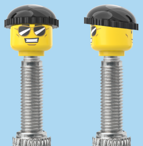 `A NEW ITEM  -  Brick Caps - Presta Valve - 2 Face Head (Sunglasses with Cheesy Smile & Normal Smile Face) with a Black Beanie