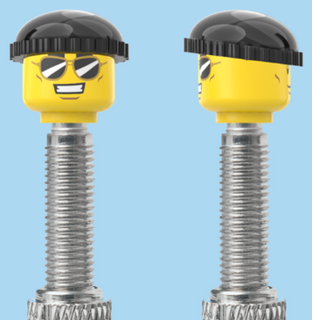 `A NEW ITEM  -  Brick Caps - Presta Valve - 2 Face Head (Sunglasses with Cheesy Smile & Normal Smile Face) with a Black Beanie