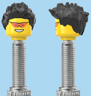 `A NEW ITEM  -  Brick Caps - Presta Valve - 1 Face Head (Coloured Sunglasses with a Smile) with a Fully Styled Black Hairdo