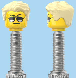 `A NEW ITEM  -  Brick Caps - Presta Valve - 1 Face Head (Moustache with Sunglasses) with a Styled Blonde Hairdo