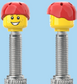 `A NEW ITEM  -  Brick Caps - Presta Valve - 2 Face Head (Freckles Smile & Freckles Worried Look) with a Red Helmet