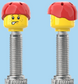 `A NEW ITEM  -  Brick Caps - Presta Valve - 2 Face Head (Freckles Smile & Freckles Worried Look) with a Red Helmet