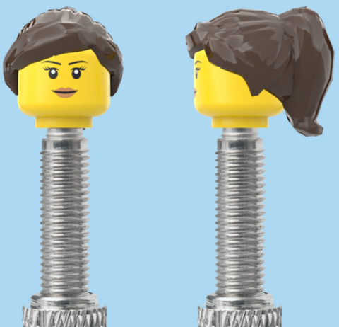 `A NEW ITEM  -  Brick Caps - Presta Valve - 1 Face Head (Simple Smile, Eyelashes & Lipstick) with a Black Half Pony Hairdo