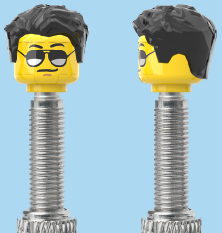 `A NEW ITEM  -  Brick Caps - Presta Valve - 1 Face Head (Moustache with Sunglasses) with a Styled Black Hairdo