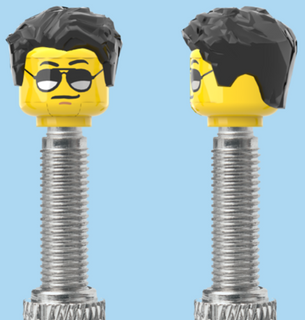 `A NEW ITEM  -  Brick Caps - Presta Valve - 1 Face Head (Moustache with Sunglasses) with a Styled Black Hairdo