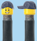 `A NEW ITEM  -  Brick Caps - Schrader Valve - 2 Face Head (Freckles Smile & Freckles Worried Look) with a Blue Cap