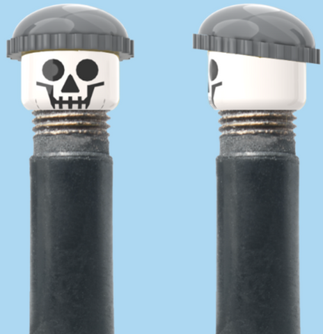 `A NEW ITEM  -  Brick Caps - Schrader Valve - 1 Face Head (SKULL) with a Grey Beanie
