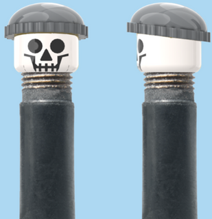 `A NEW ITEM  -  Brick Caps - Schrader Valve - 1 Face Head (SKULL) with a Grey Beanie