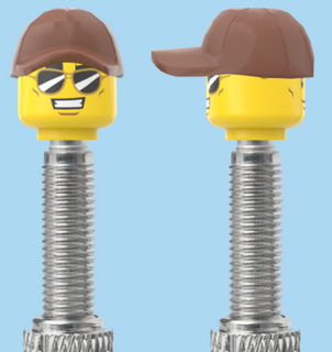 `A NEW ITEM  -  Brick Caps - Presta Valve - 2 Face Head (Sunglasses with Cheesy Smile & Normal Smile Face) with a Brown Cap