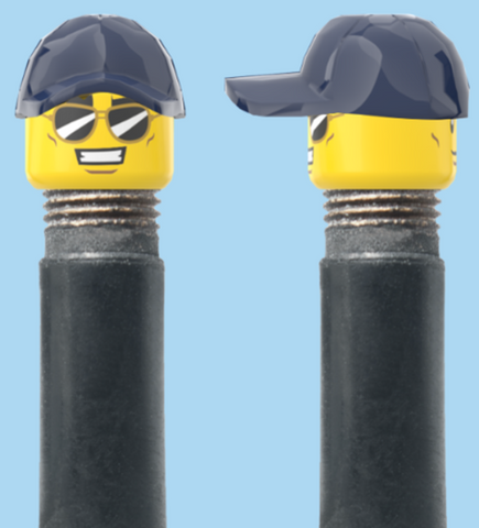 `A NEW ITEM  -  Brick Caps - Schrader Valve - 2 Face Head (Sunglasses with Cheesy Smile & Normal Smile Face) with a Blue Cap
