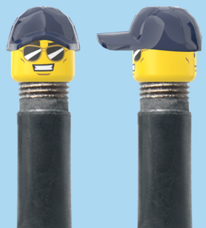 `A NEW ITEM  -  Brick Caps - Schrader Valve - 2 Face Head (Sunglasses with Cheesy Smile & Normal Smile Face) with a Blue Cap