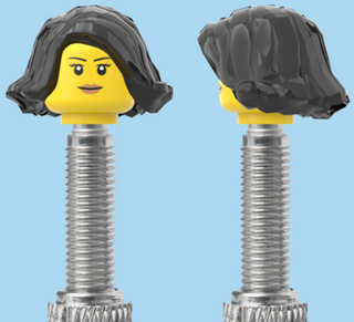 `A NEW ITEM  -  Brick Caps - Presta Valve - 1 Face Head (Simple Smile, Eyelashes & Lipstick) with a Black Bob Cut Hairdo