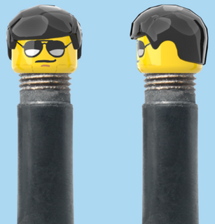 `A NEW ITEM  -  Brick Caps - Schrader Valve - 1 Face Head (Moustache with Sunglasses) with a Smooth Black Hairdo