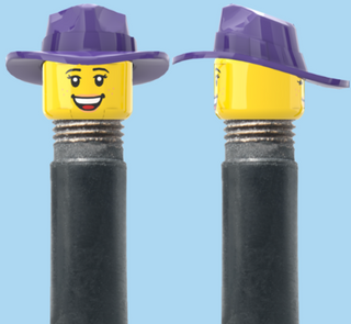 `A NEW ITEM  -  Brick Caps - Schrader Valve - 2 Face Head with Freckles & Lipstick (Open Mouth Smile & Closed Eye Smile) with a Purple Cowgirl Hat