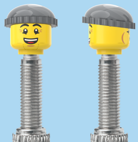 `A NEW ITEM  -  Brick Caps - Presta Valve - 2 Face Head (Bursting Cheeks & Wrinkle Eye Smile) with a Grey Beanie