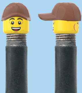 `A NEW ITEM  -  Brick Caps - Schrader Valve - 2 Face Head (Bursting Cheeks & Wrinkle Eye Smile) with a Brown Cap