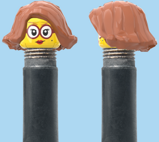 `A NEW ITEM  -  Brick Caps - Schrader Valve - 1 Face Head (Red Lipstick & Glasses) with a Brown Bob Cut Hairdo